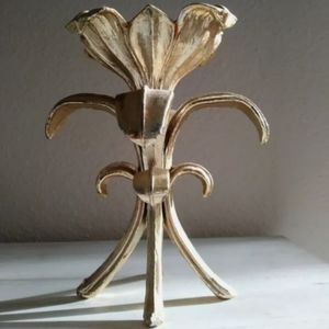 vintage lotus flower gold tone candlestick holder